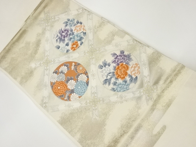 リサイクル　格天井に花丸文模様織出し名古屋帯